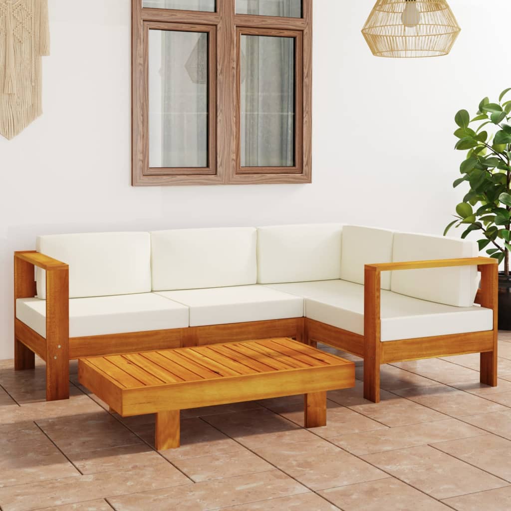 -Gartensofa Mit Weißen Auflagen Massivholz Akazie