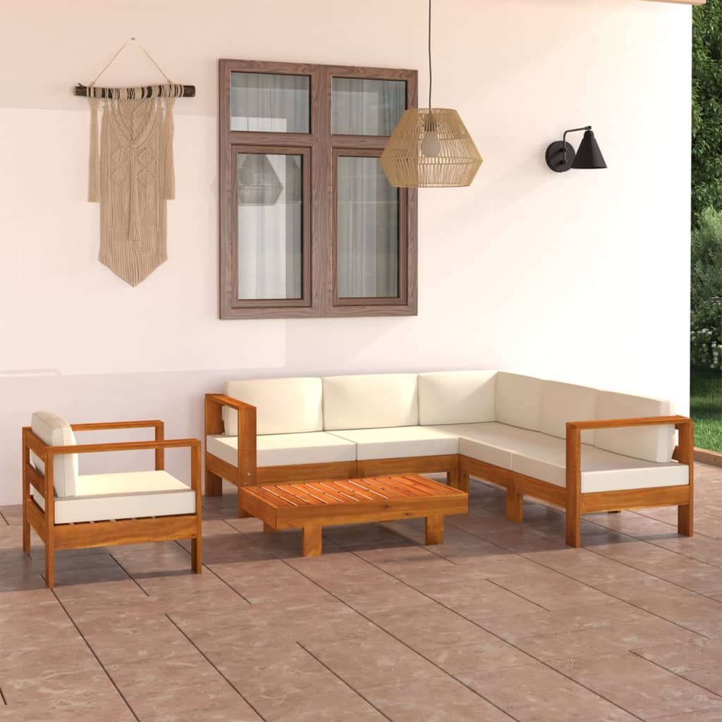 -Gartensofa Mit Weißen Auflagen Massivholz Akazie