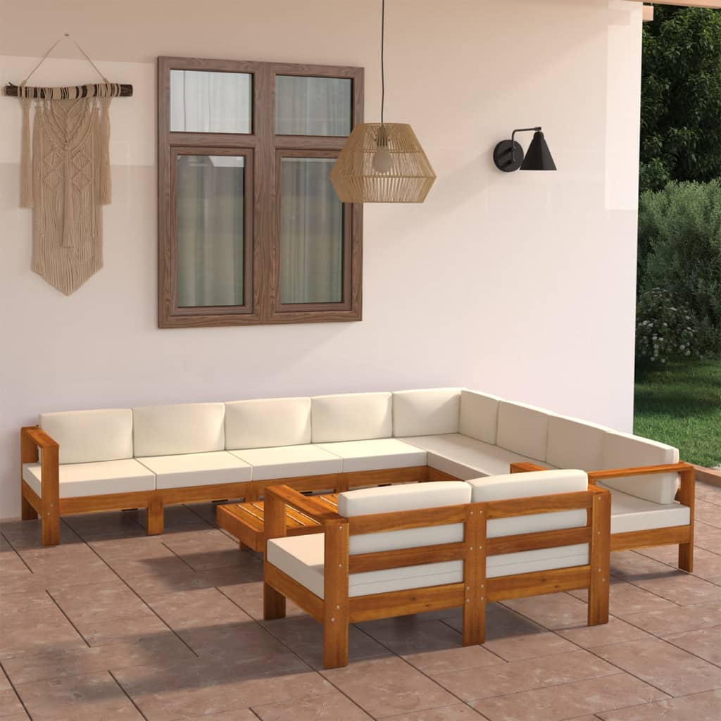 -Gartensofa Mit Weißen Auflagen Massivholz Akazie
