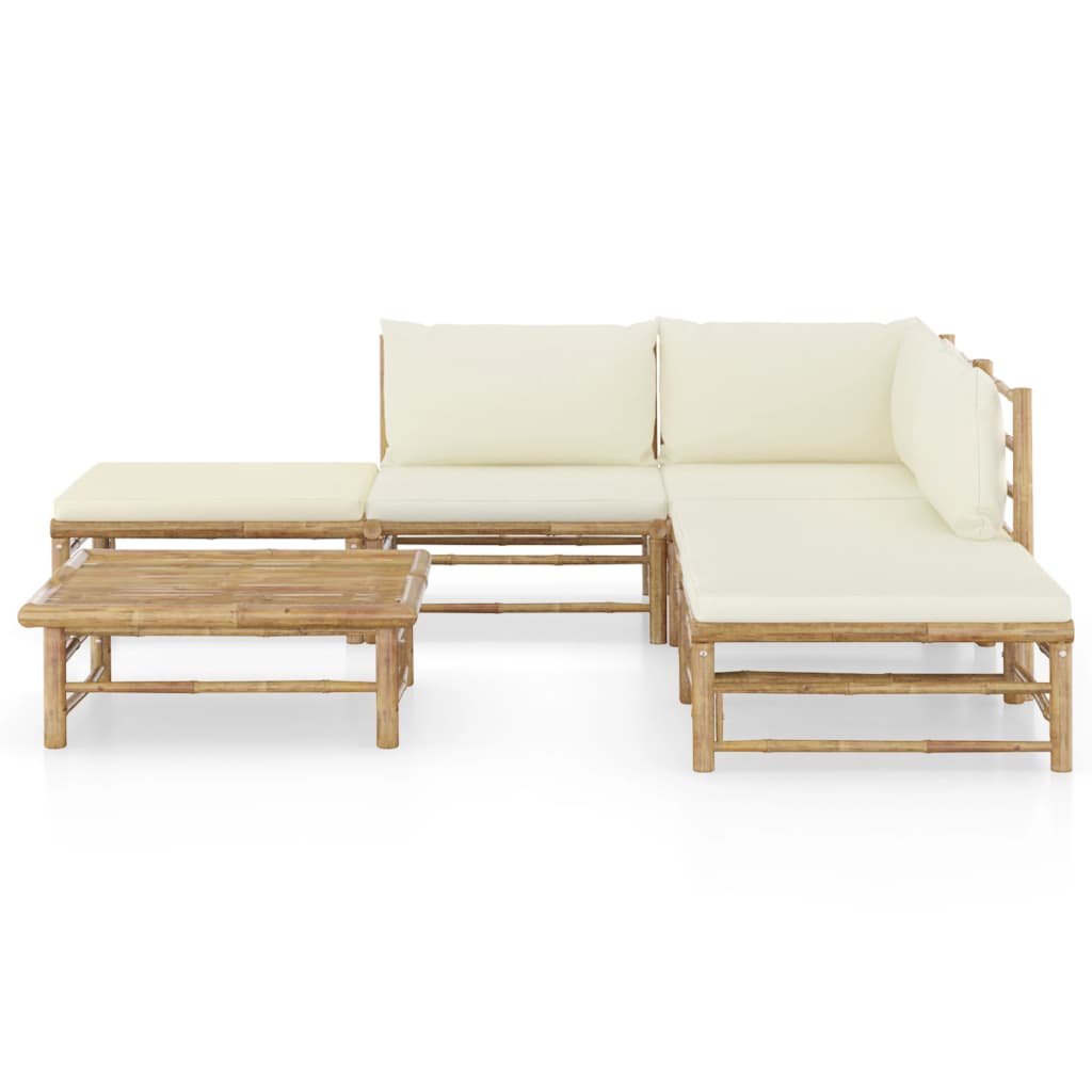 6-Tlg. Garten-Lounge-Set Mit Weißen Kissen Bambus