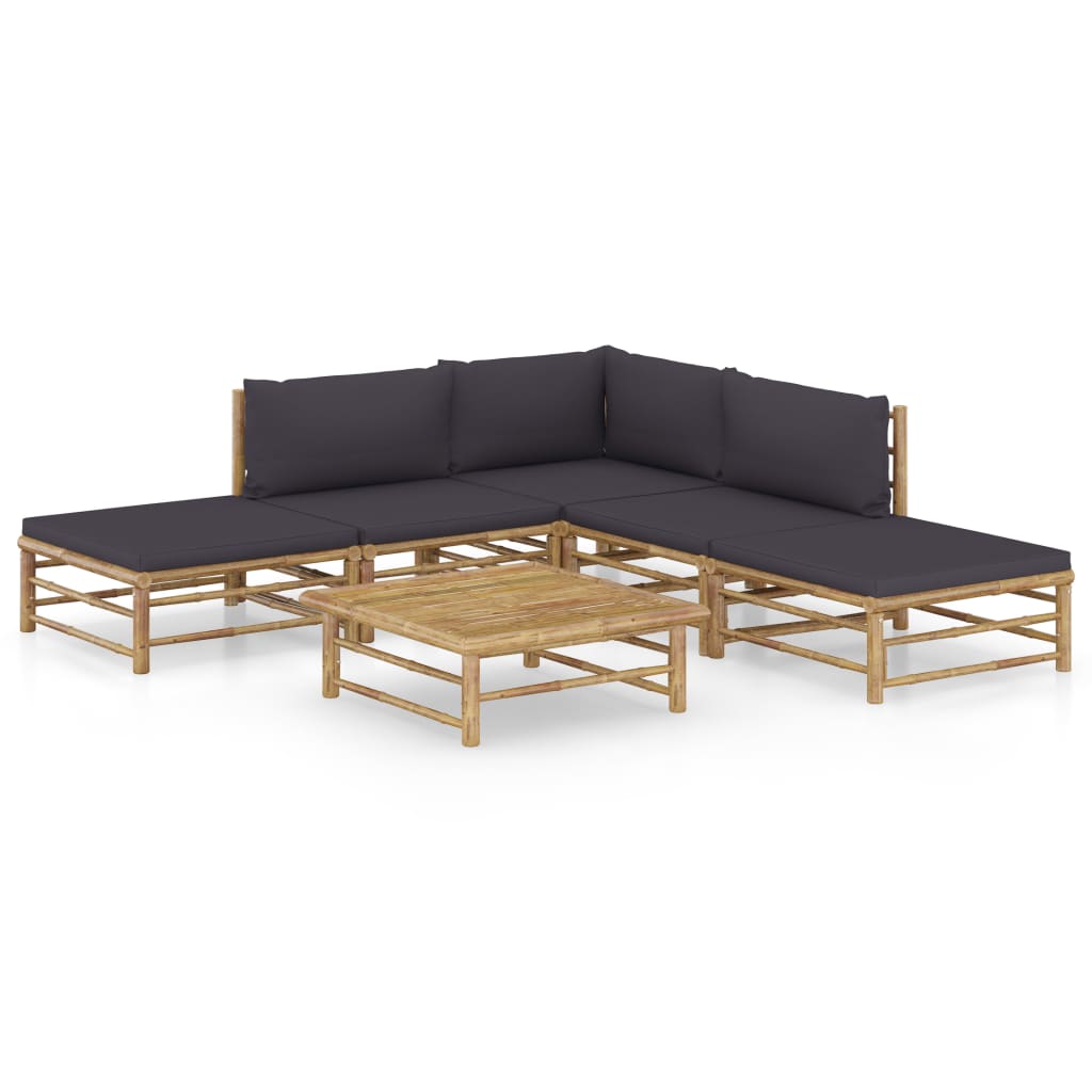 6-Tlg. Garten-Lounge-Set Mit Weißen Kissen Bambus