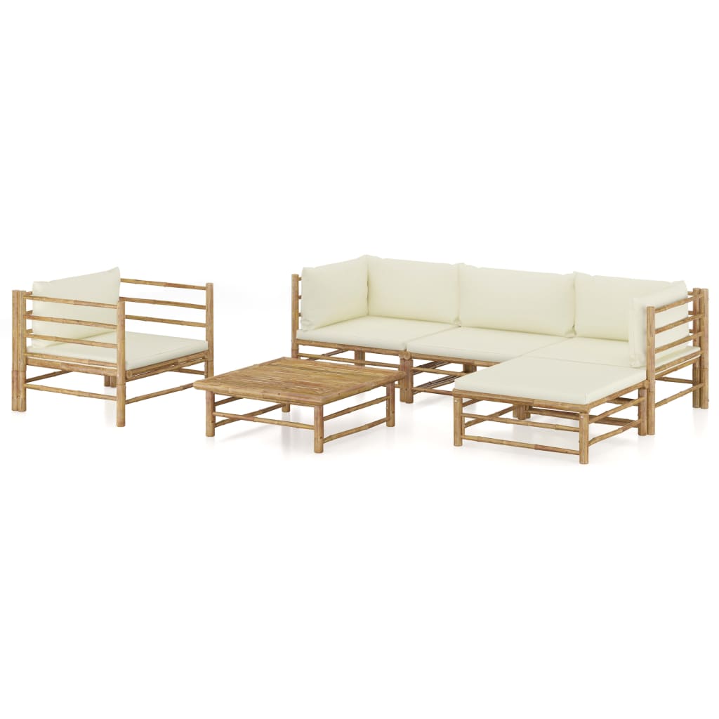 6-Tlg. Garten-Lounge-Set Mit Weißen Kissen Bambus