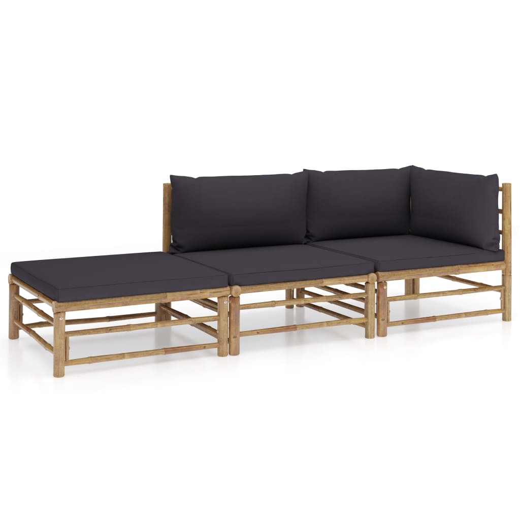 6-Tlg. Garten-Lounge-Set Mit Weißen Kissen Bambus