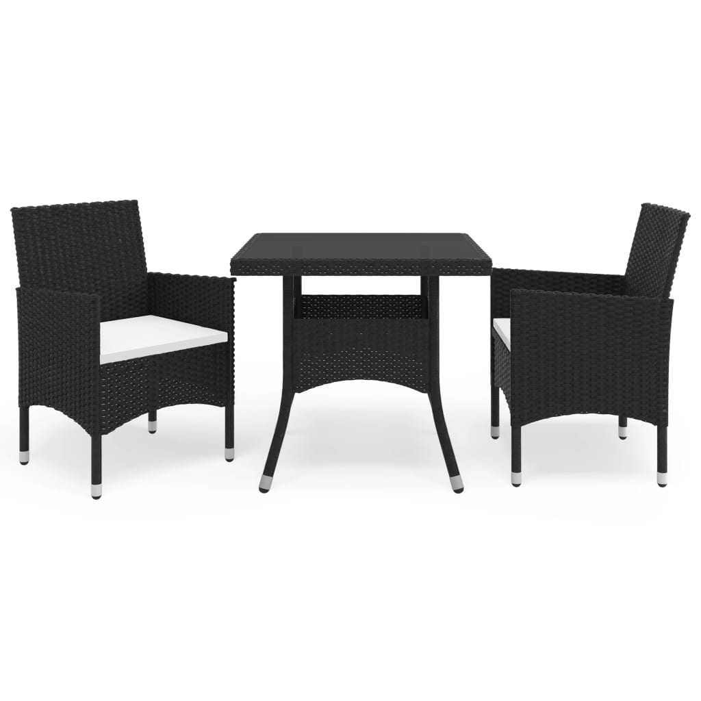 3-Tlg. Garten-Essgruppe Poly Rattan Und Glas