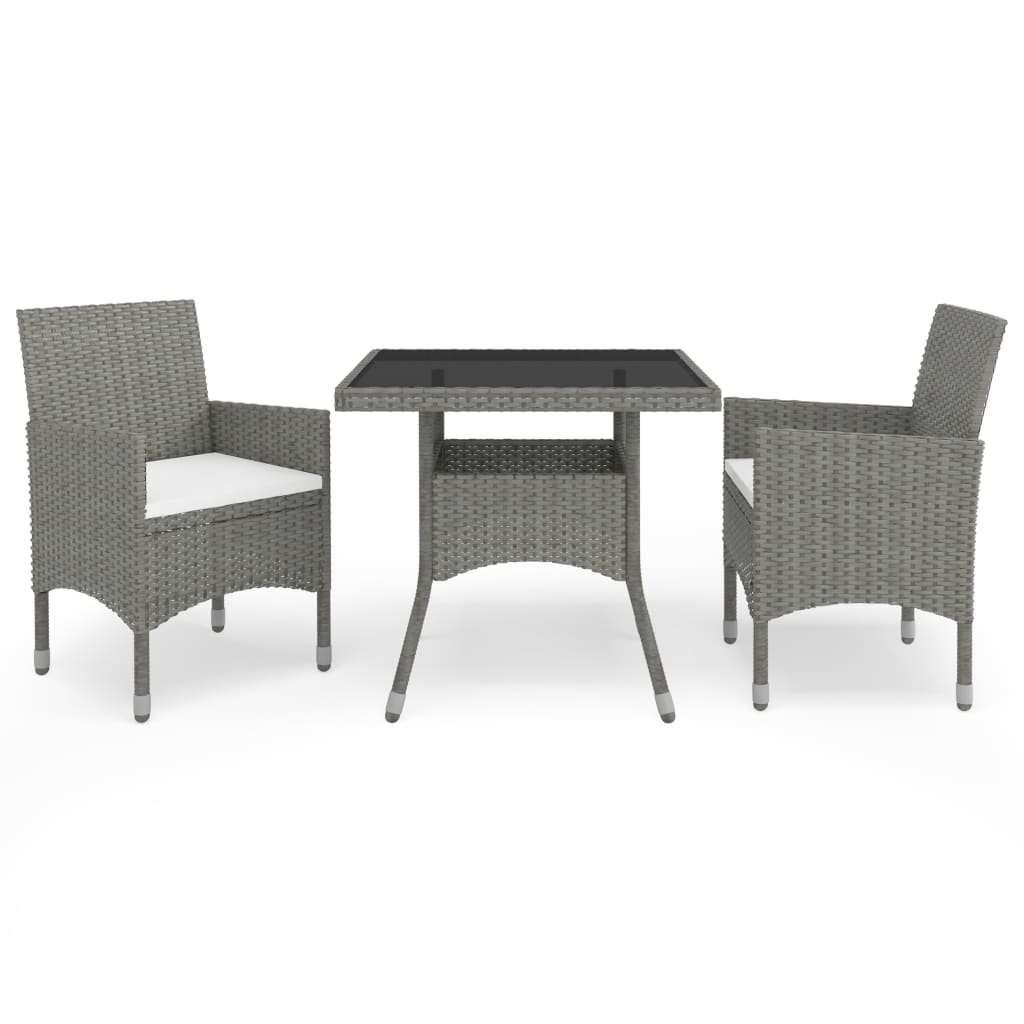 3-Tlg. Garten-Essgruppe Poly Rattan Und Glas