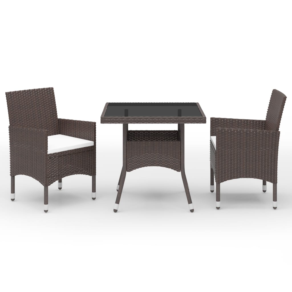 3-Tlg. Garten-Essgruppe Poly Rattan Und Glas