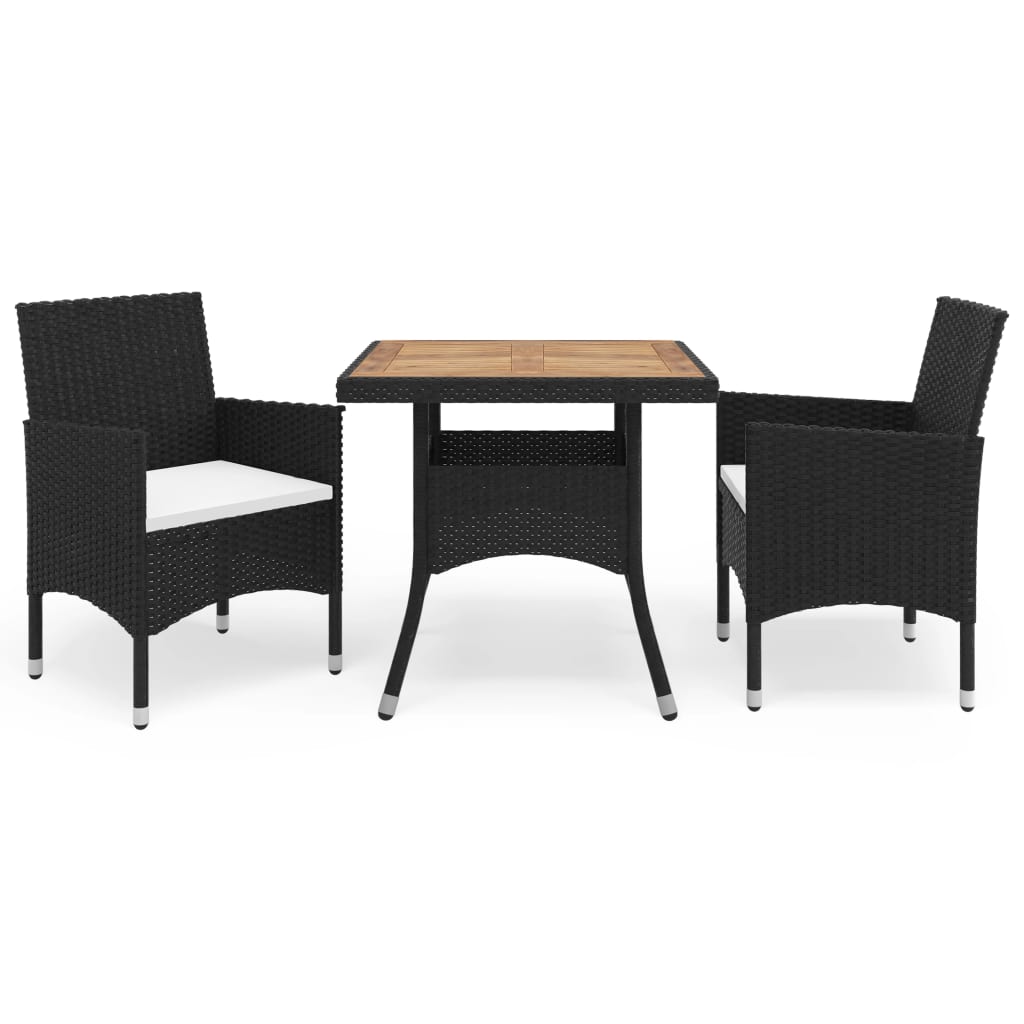3-Tlg. Garten-Essgruppe Poly Rattan Und Glas