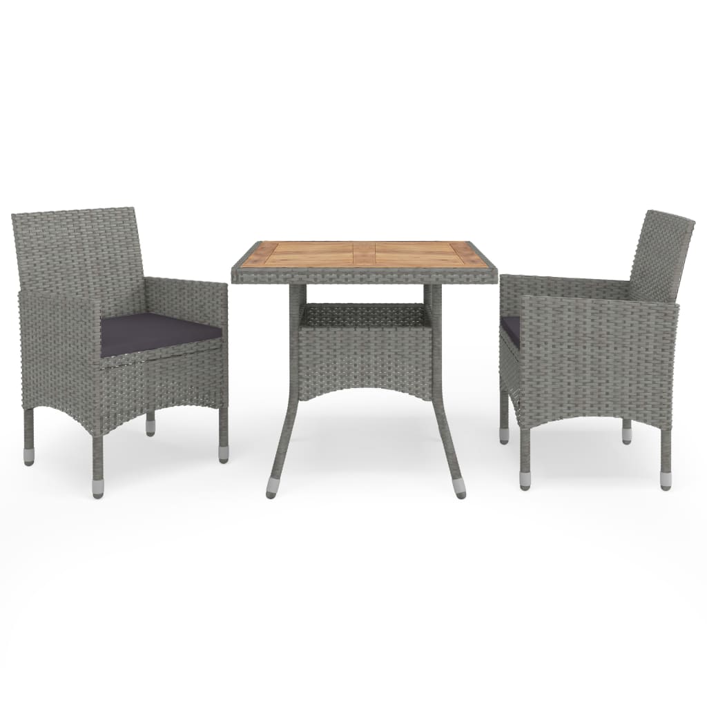 3-Tlg. Garten-Essgruppe Poly Rattan Und Glas