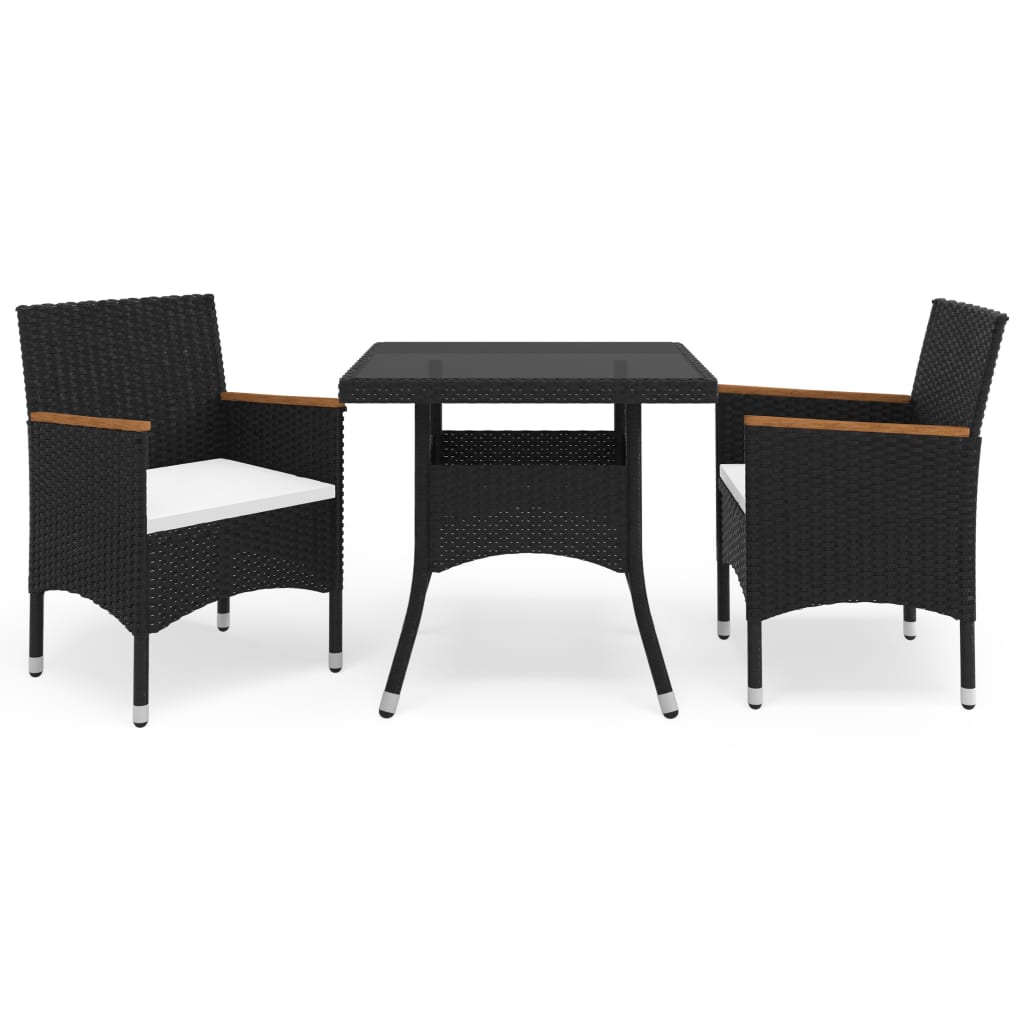 3-Tlg. Garten-Essgruppe Poly Rattan Und Akazienholz