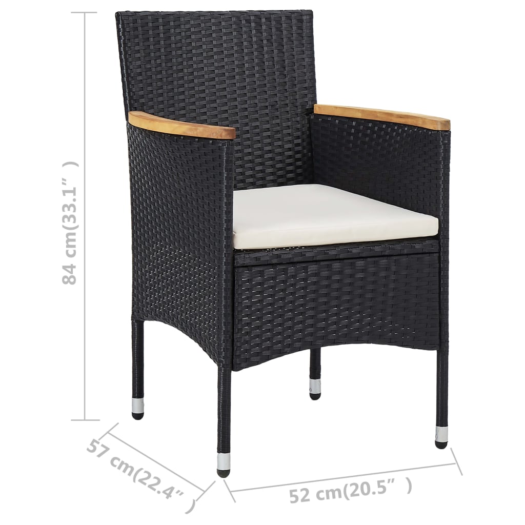 3-Tlg. Garten-Essgruppe Poly Rattan Und Akazienholz