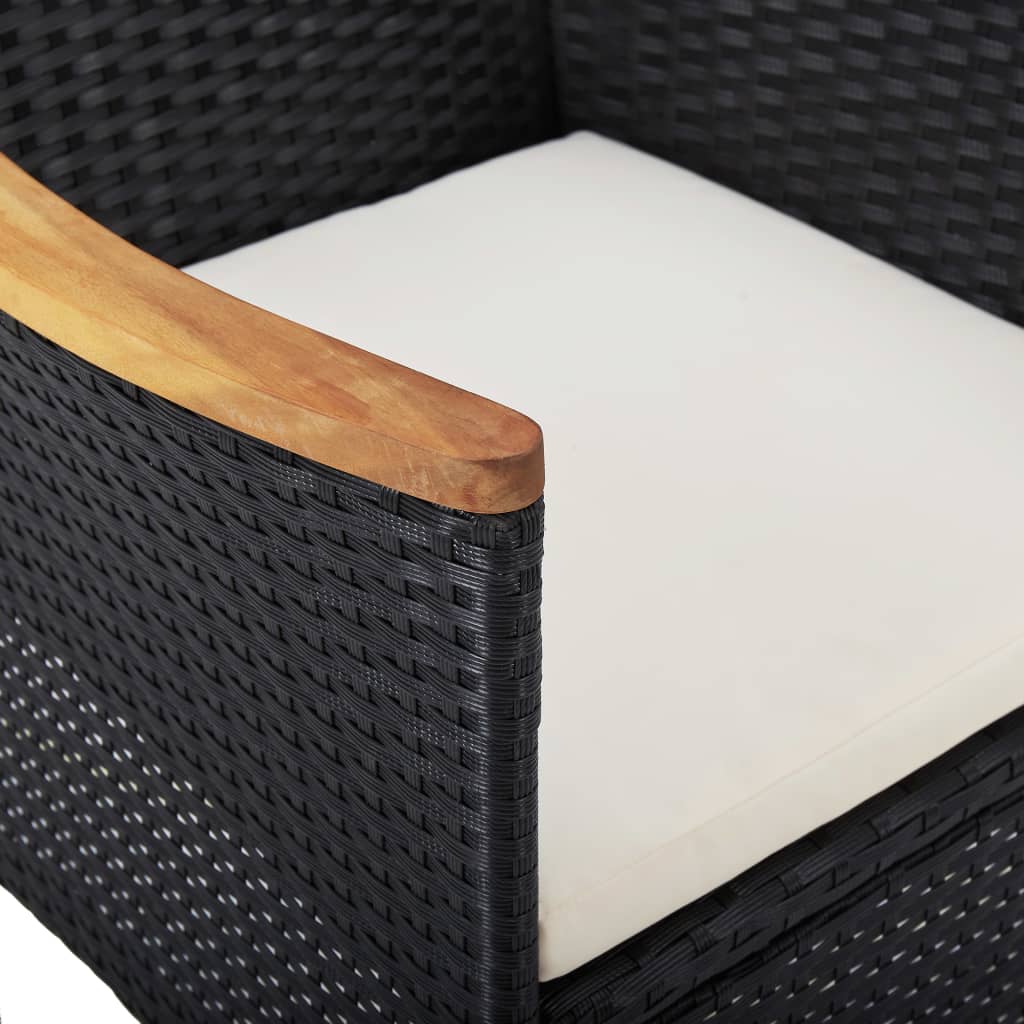 3-Tlg. Garten-Essgruppe Poly Rattan Und Akazienholz