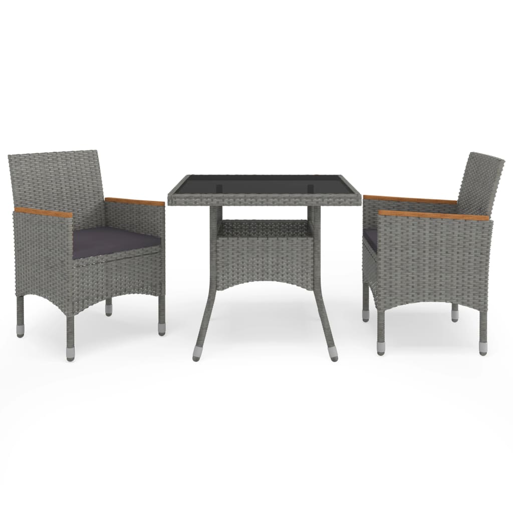 3-Tlg. Garten-Essgruppe Poly Rattan Und Akazienholz