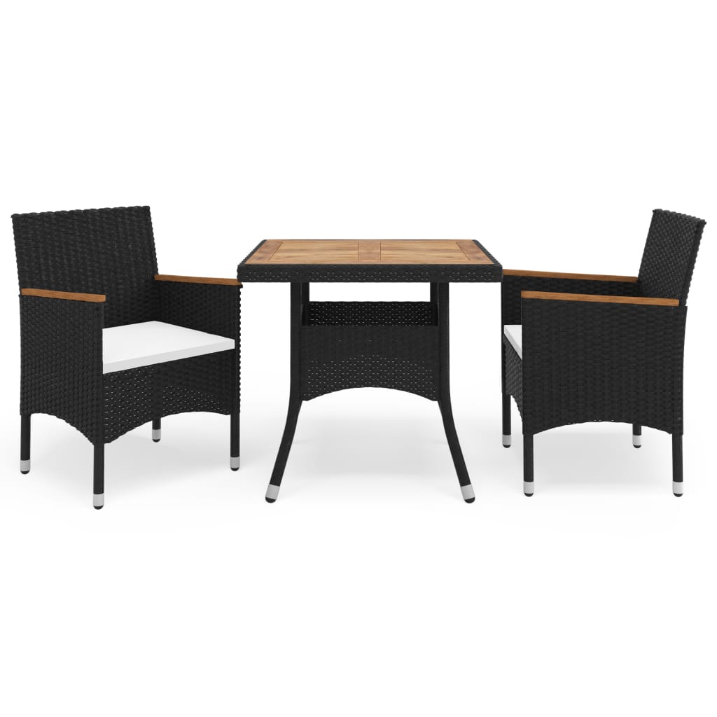 3-Tlg. Garten-Essgruppe Poly Rattan Und Akazienholz