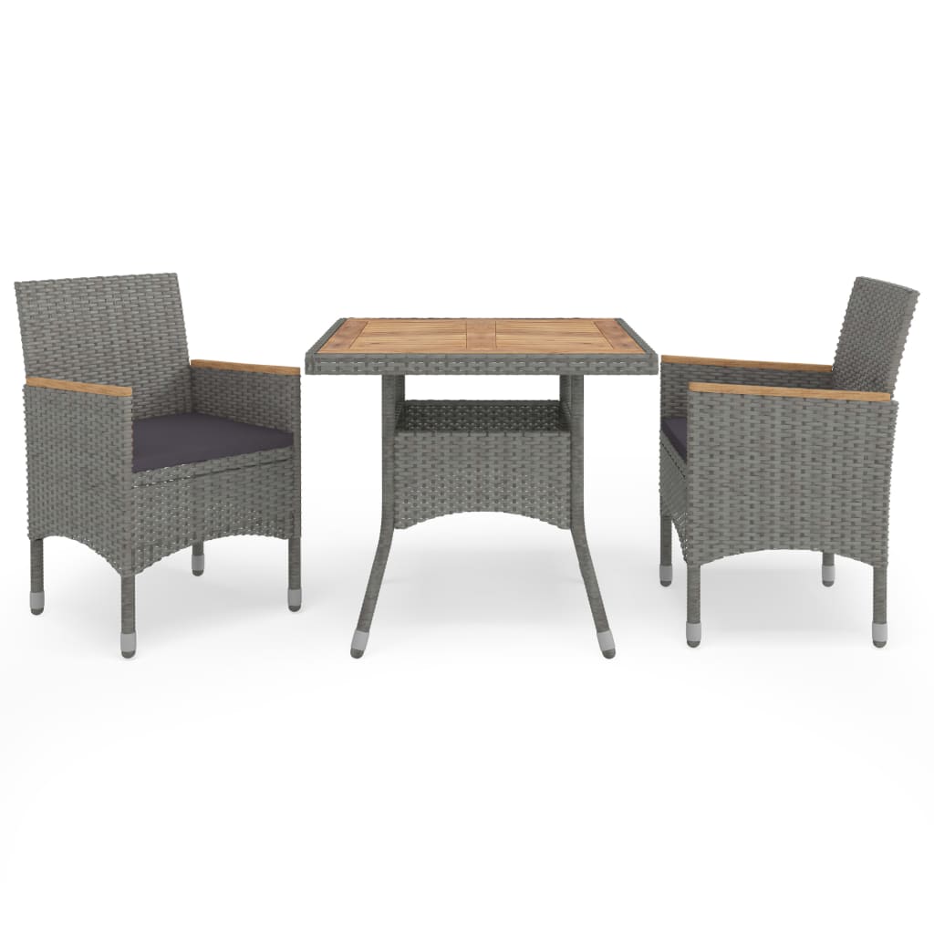 3-Tlg. Garten-Essgruppe Poly Rattan Und Akazienholz