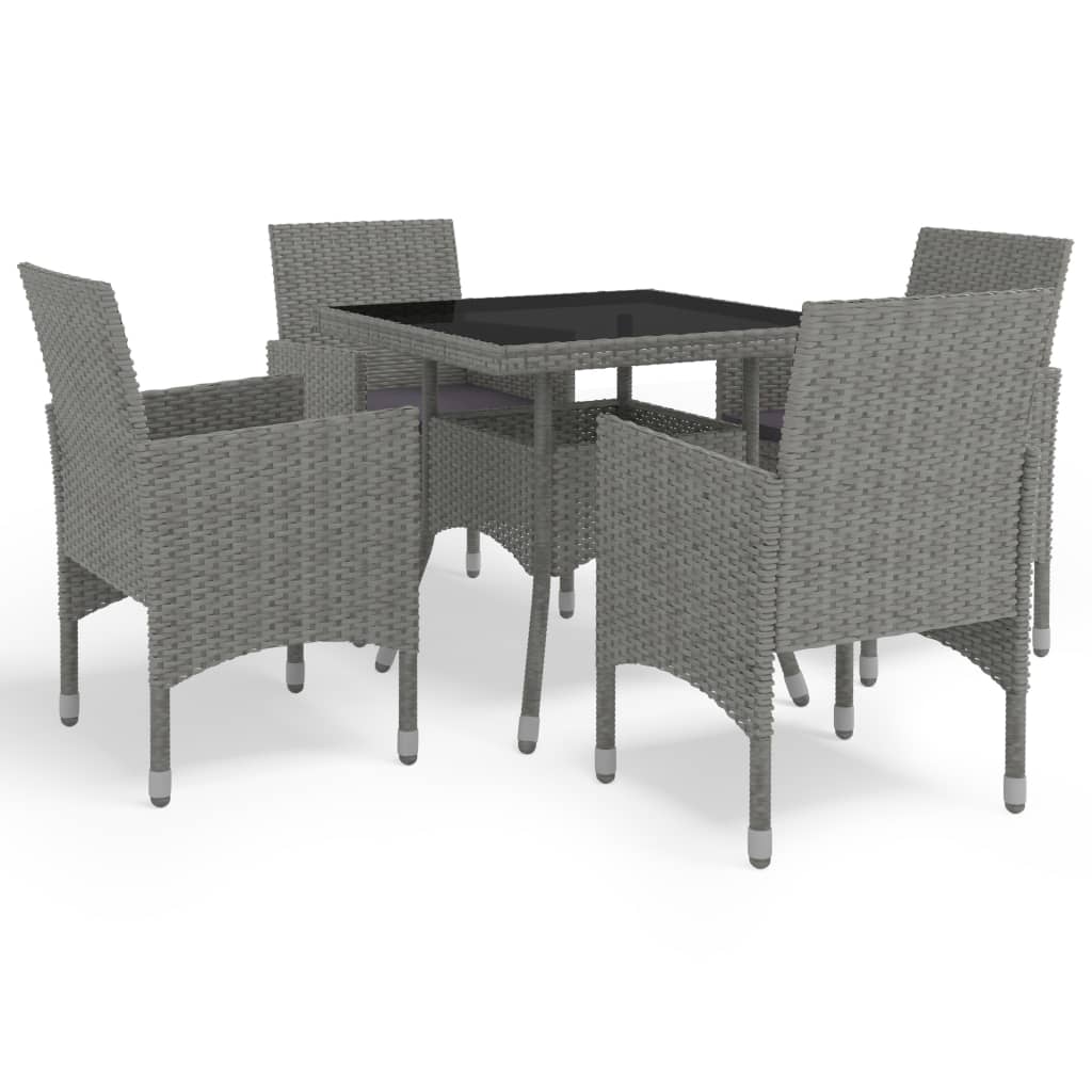 3-Tlg. Garten-Essgruppe Poly Rattan Und Glas