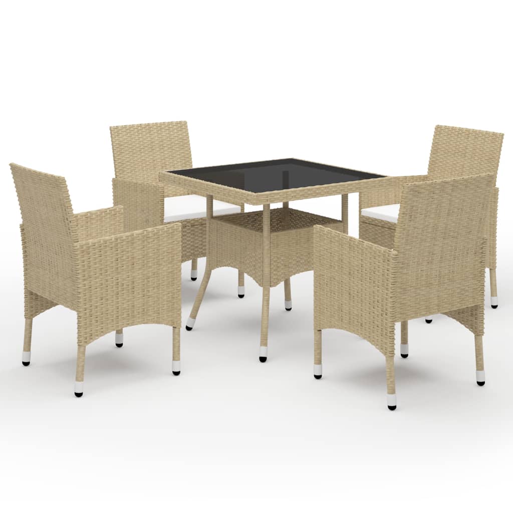3-Tlg. Garten-Essgruppe Poly Rattan Und Glas