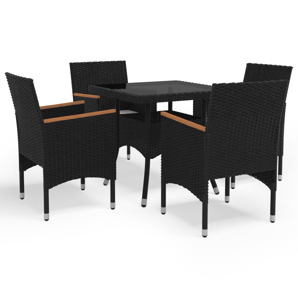3-Tlg. Garten-Essgruppe Poly Rattan Und Akazienholz