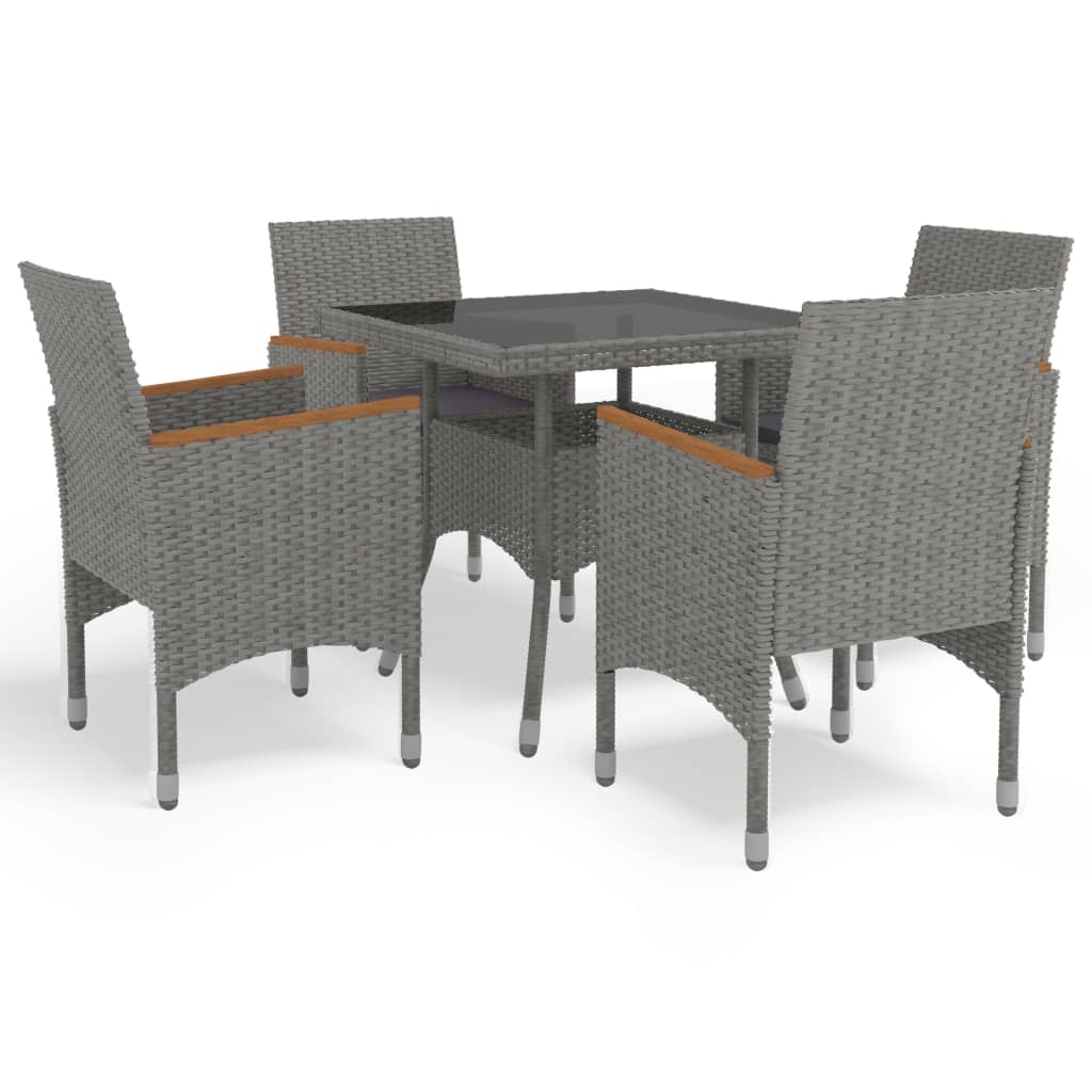 3-Tlg. Garten-Essgruppe Poly Rattan Und Akazienholz