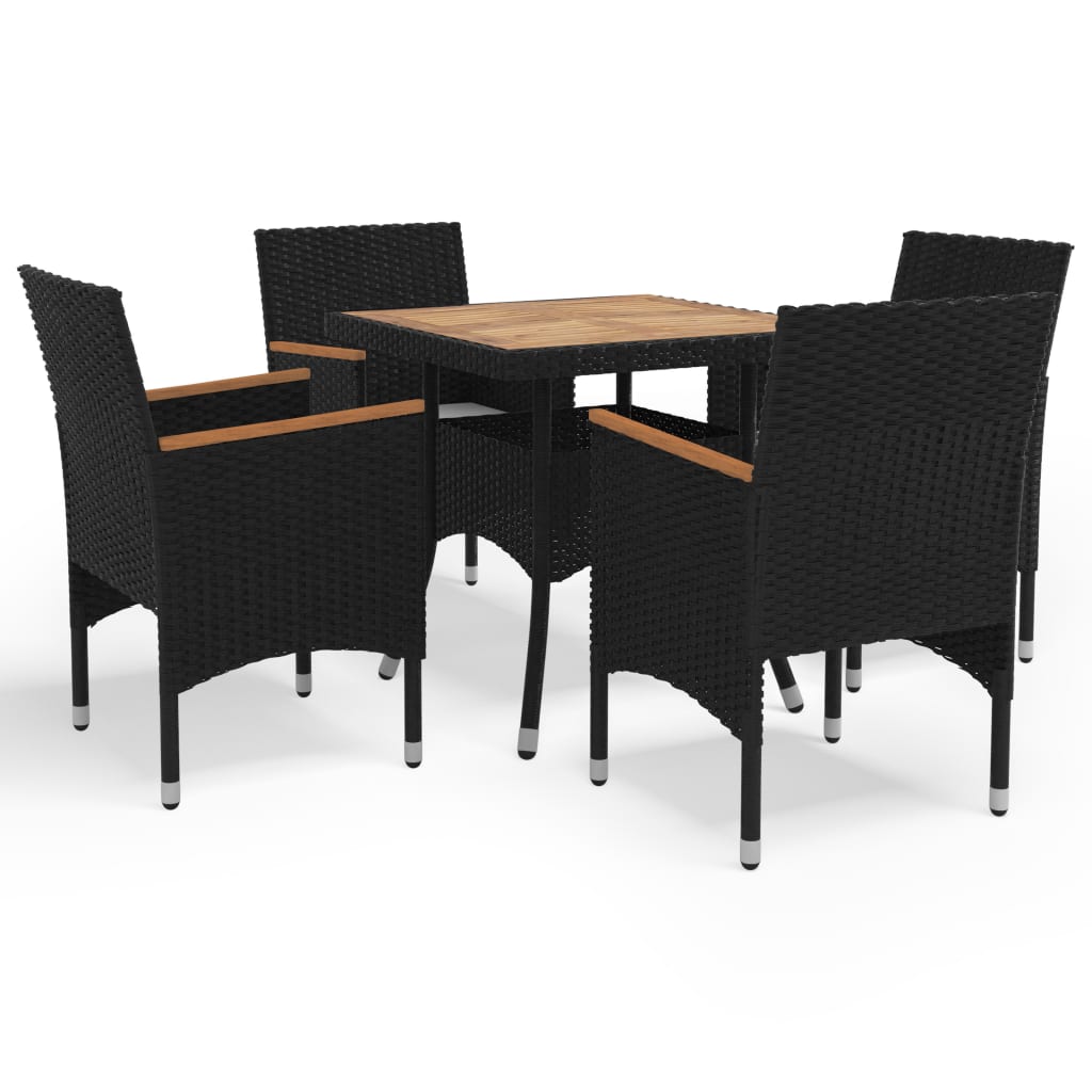 3-Tlg. Garten-Essgruppe Poly Rattan Und Akazienholz
