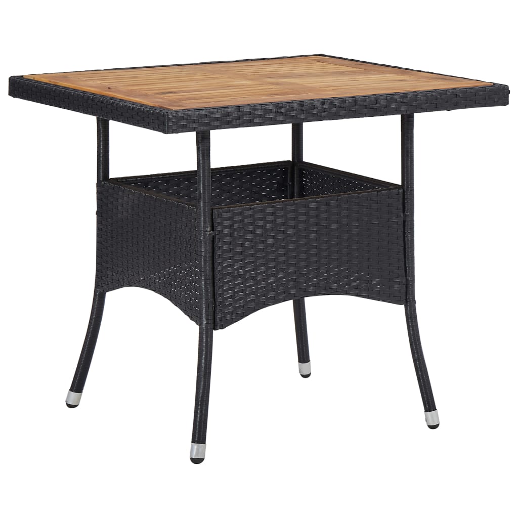 5-Tlg. Garten-Essgruppe Schwarz Poly Rattan Und Akazienholz