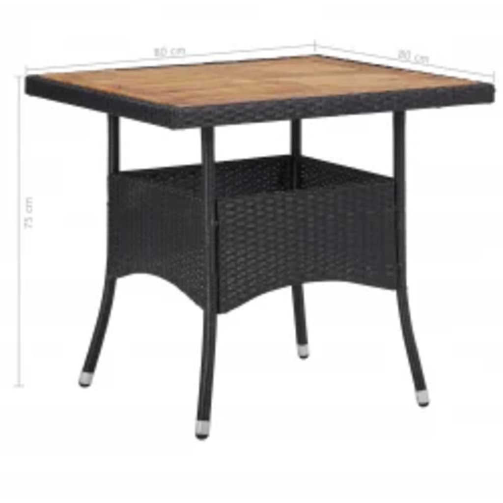 5-Tlg. Garten-Essgruppe Schwarz Poly Rattan Und Akazienholz