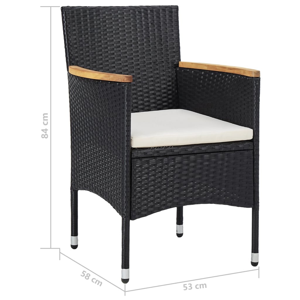 5-Tlg. Garten-Essgruppe Schwarz Poly Rattan Und Akazienholz