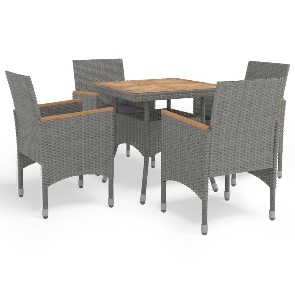 3-Tlg. Garten-Essgruppe Poly Rattan Und Akazienholz
