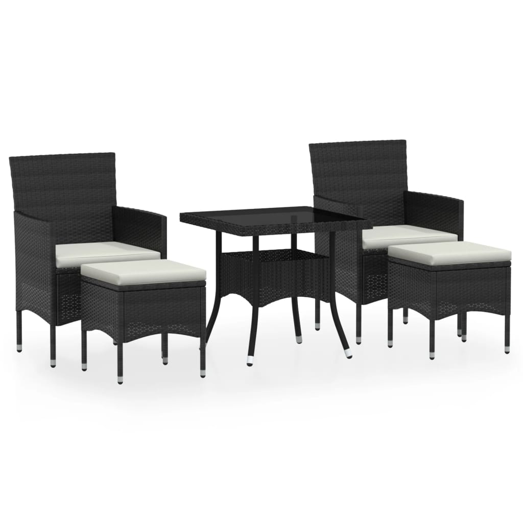 5-Tlg. Garten-Essgruppe Poly Rattan Und Hartglas