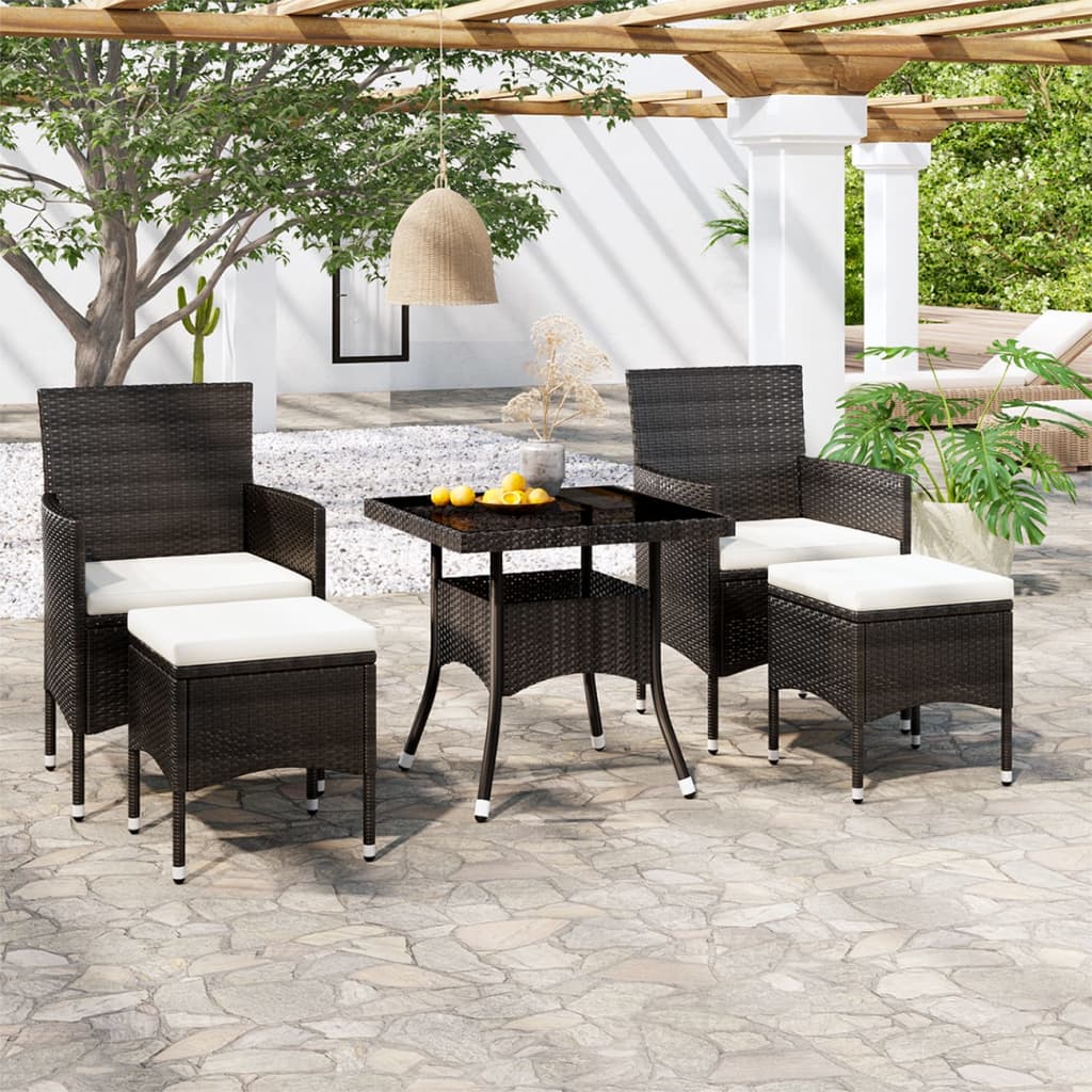 5-Tlg. Garten-Essgruppe Poly Rattan Und Hartglas