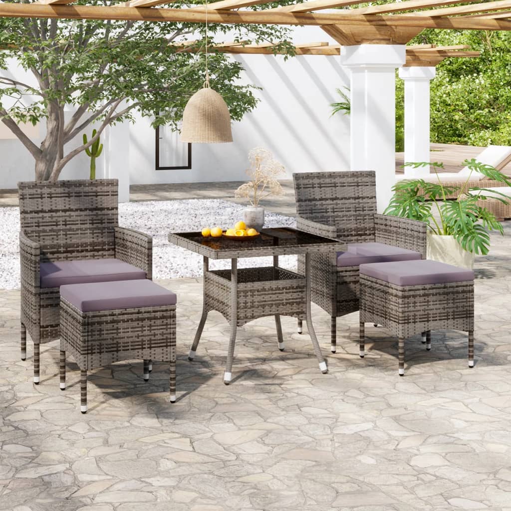 5-Tlg. Garten-Essgruppe Poly Rattan Und Hartglas