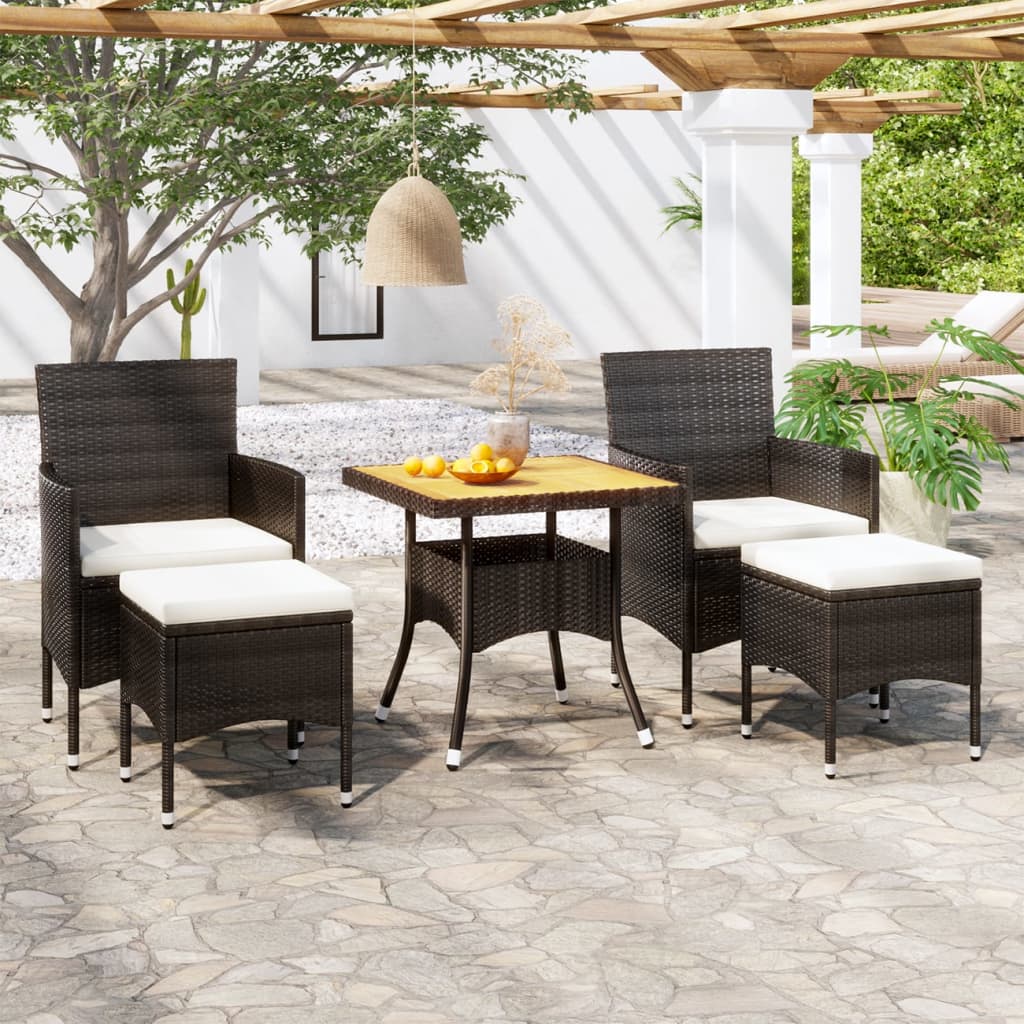 5-Tlg. Garten-Essgruppe Poly Rattan Und Hartglas