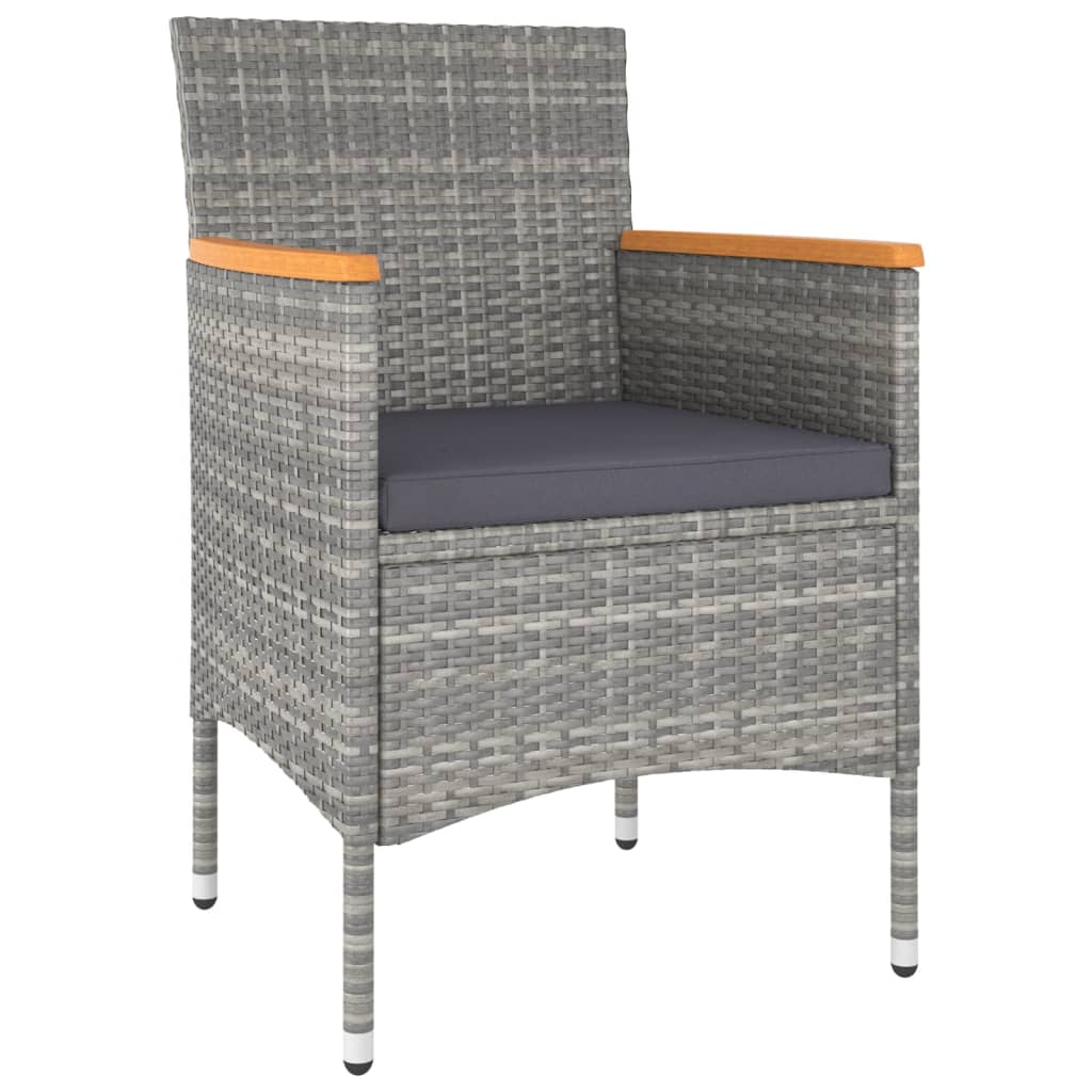 5-Tlg. Garten-Essgruppe Poly Rattan Und Hartglas Grau