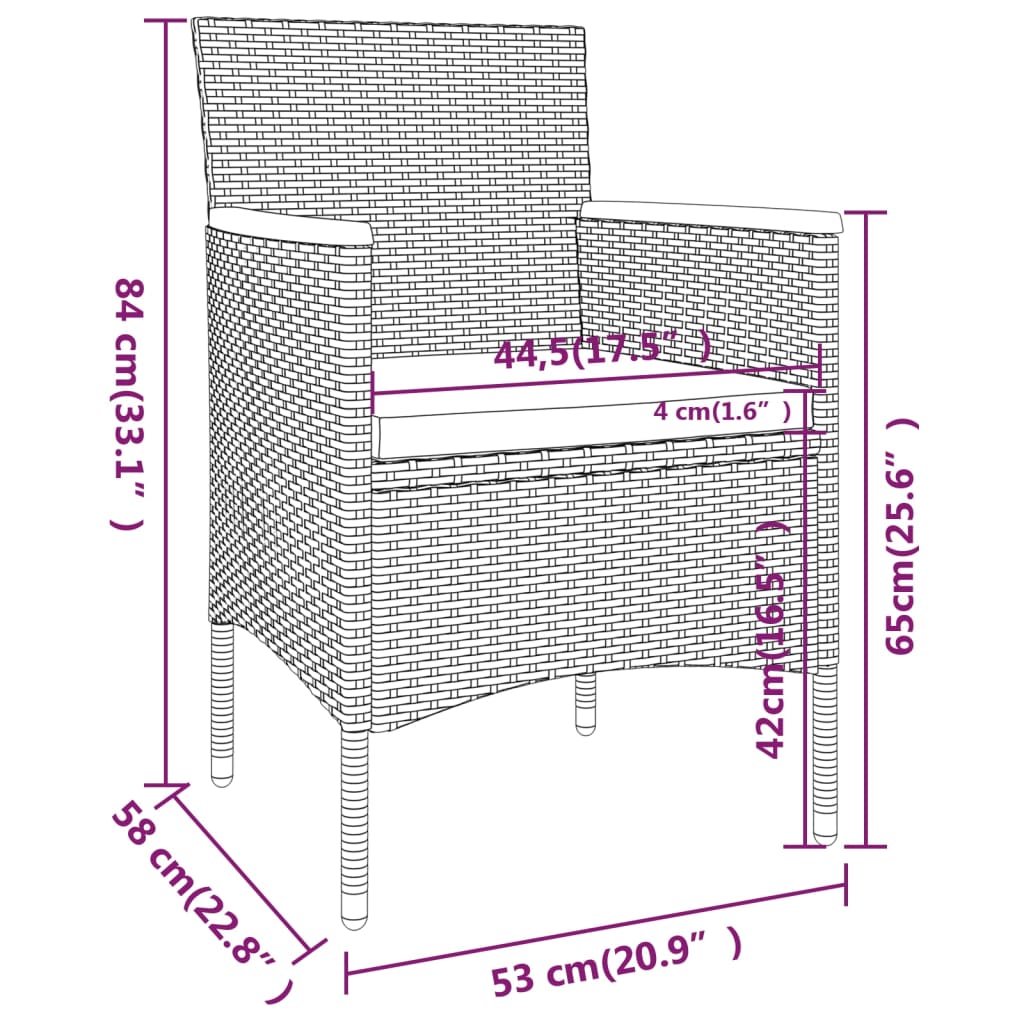 5-Tlg. Garten-Essgruppe Poly Rattan Und Hartglas Grau