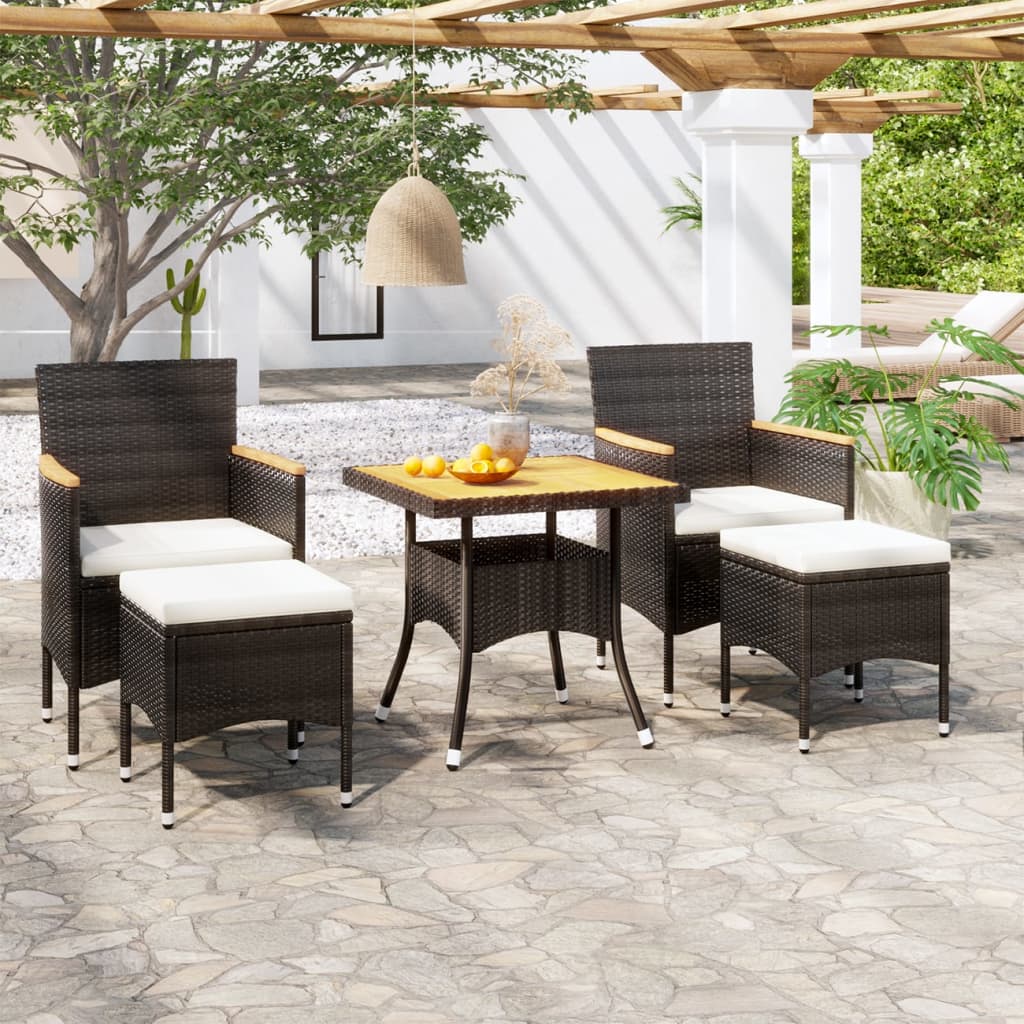 5-Tlg. Garten-Essgruppe Poly Rattan Und Hartglas Grau