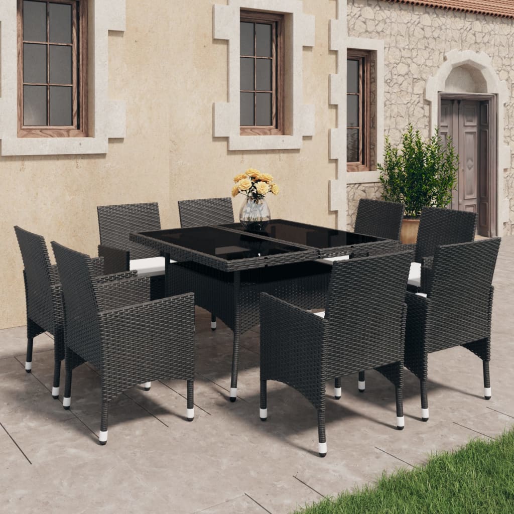 3-Tlg. Garten-Essgruppe Poly Rattan Und Glas