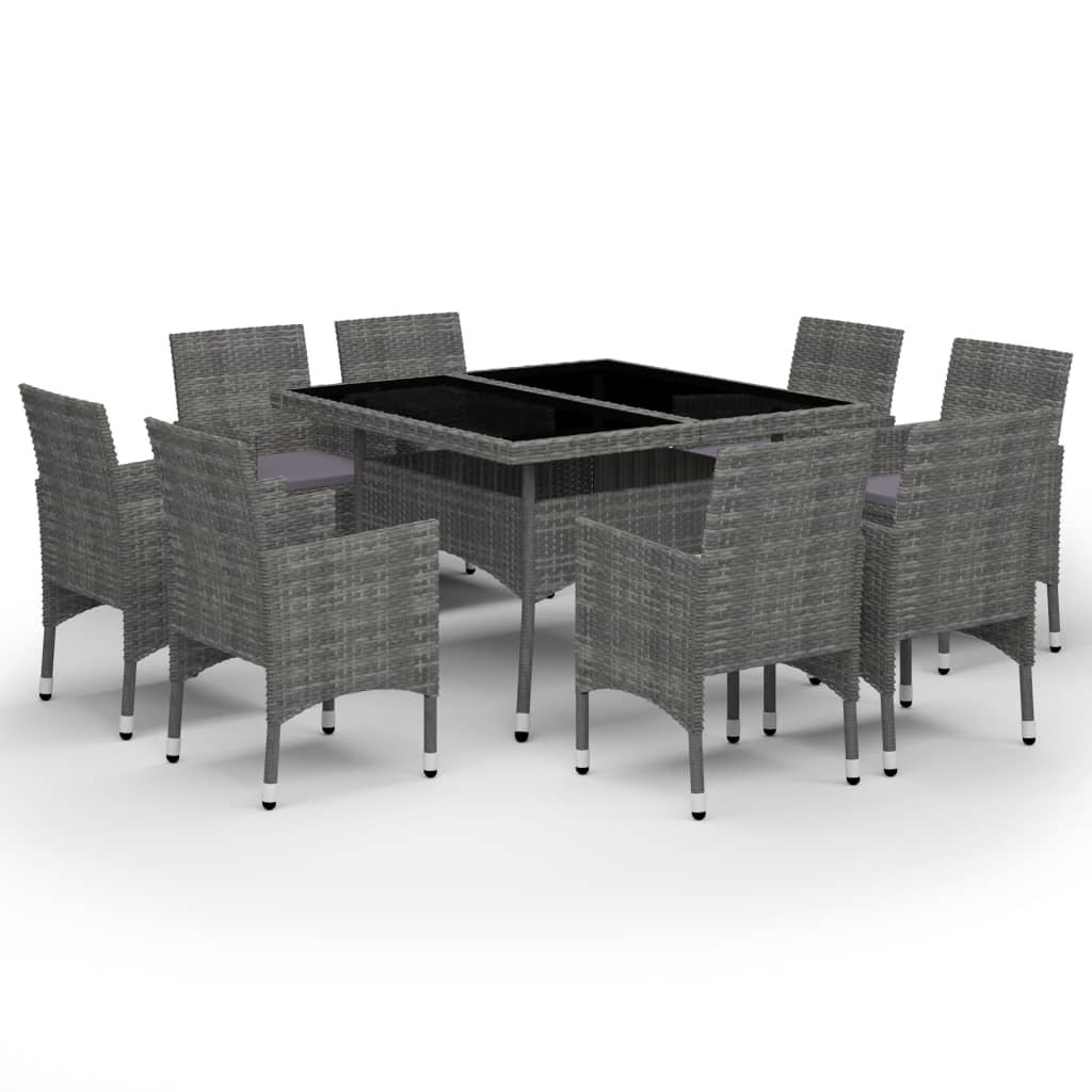 9-Tlg. Garten-Essgruppe Poly Rattan Und Glas