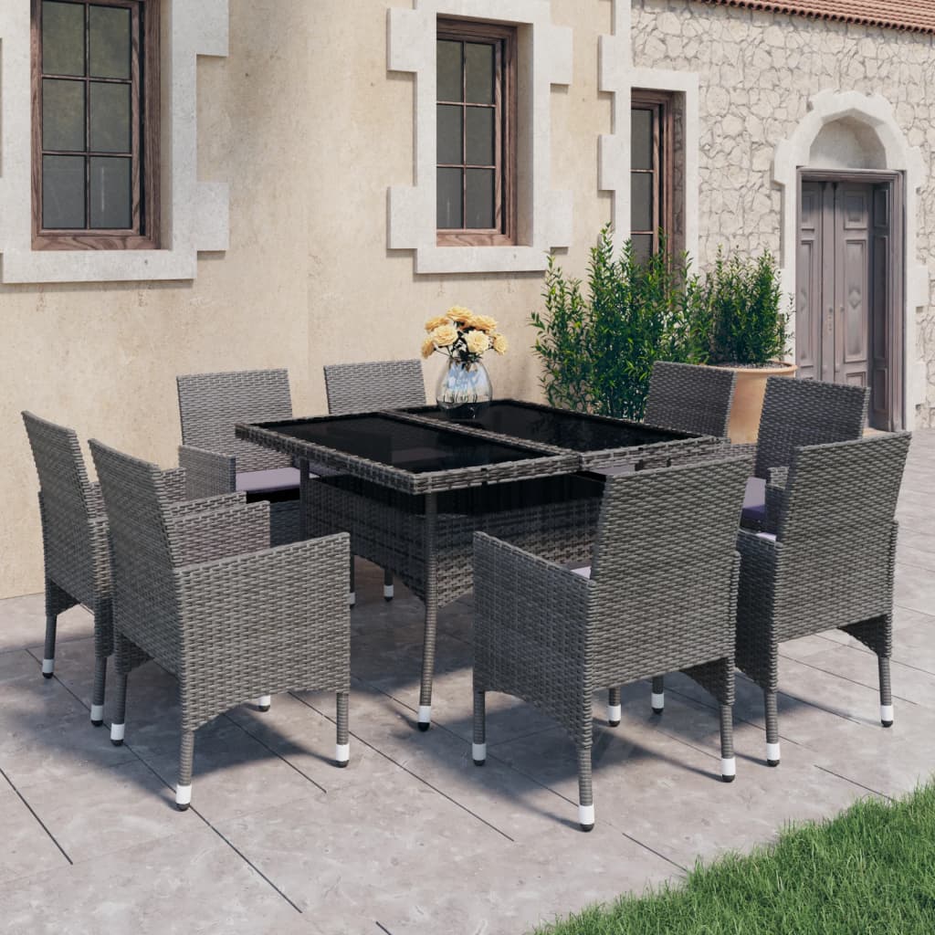 3-Tlg. Garten-Essgruppe Poly Rattan Und Glas