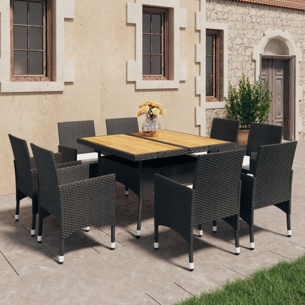 3-Tlg. Garten-Essgruppe Poly Rattan Und Glas