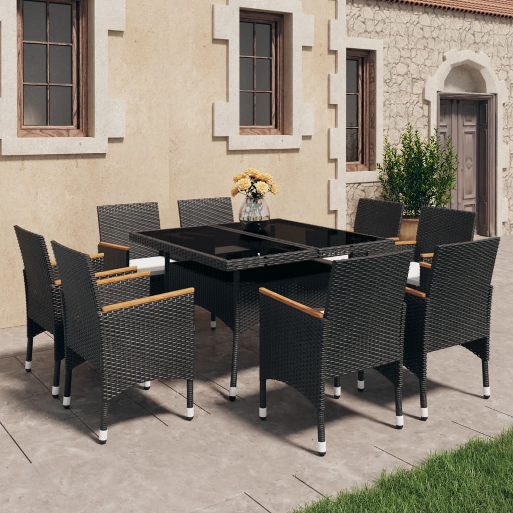 3-Tlg. Garten-Essgruppe Poly Rattan Und Akazienholz