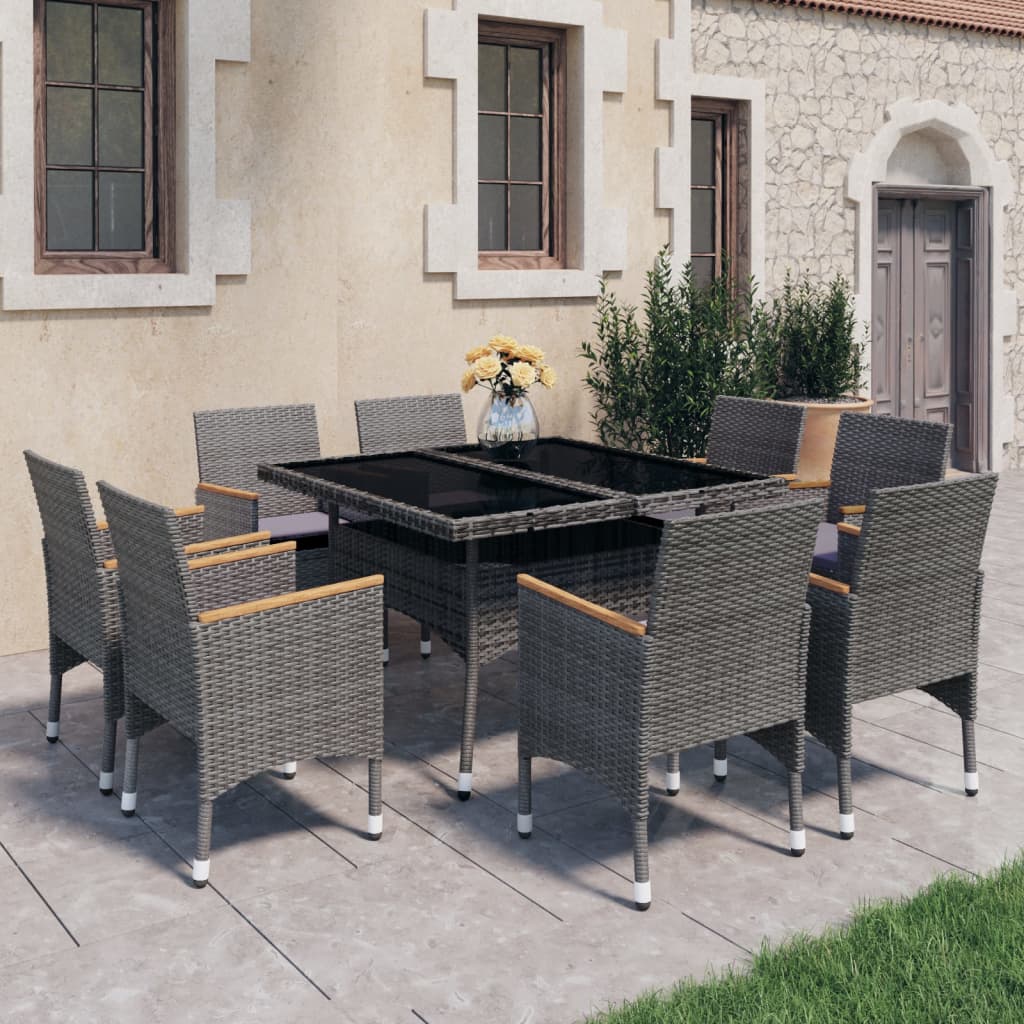 3-Tlg. Garten-Essgruppe Poly Rattan Und Akazienholz
