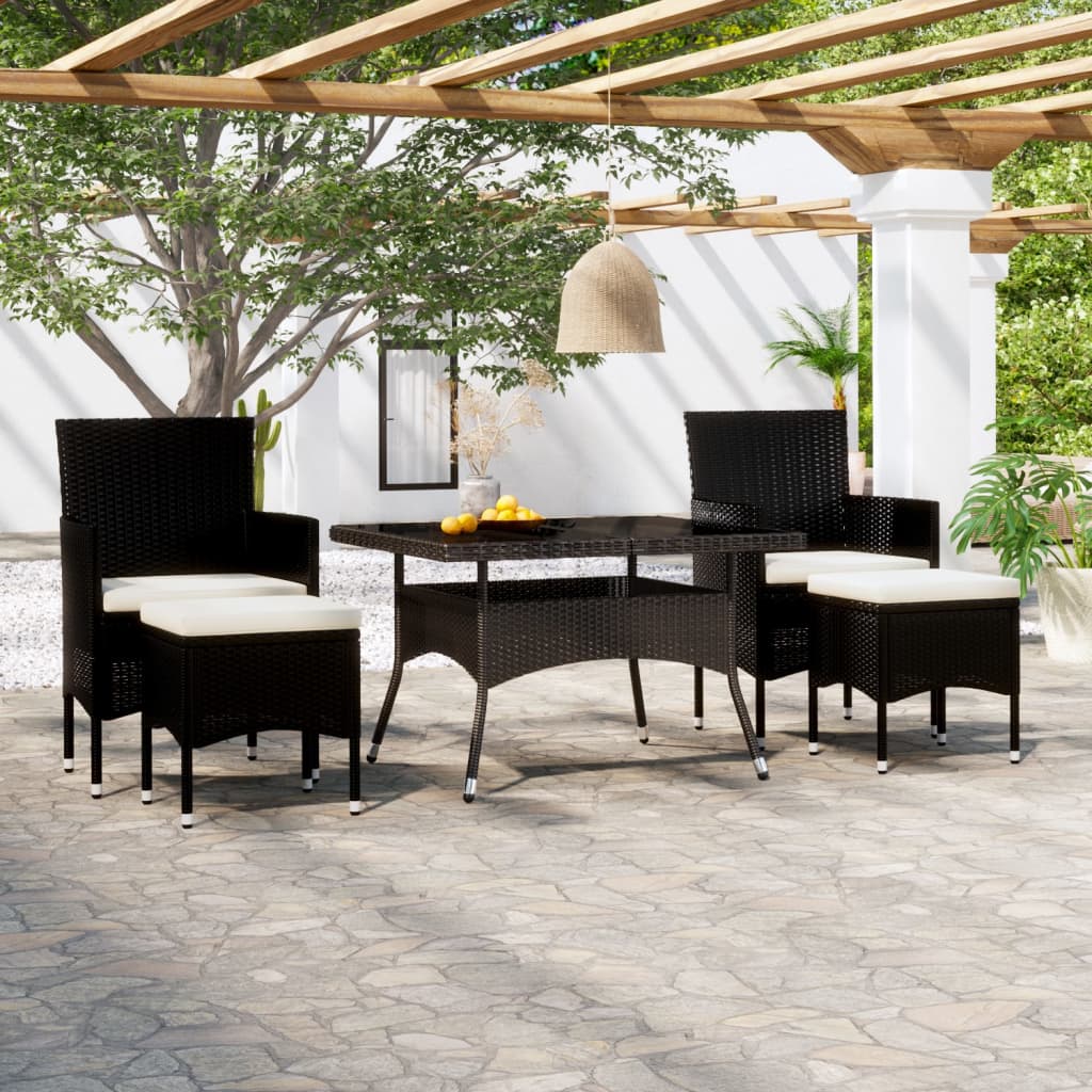 5-Tlg. Garten-Essgruppe Poly Rattan Und Hartglas