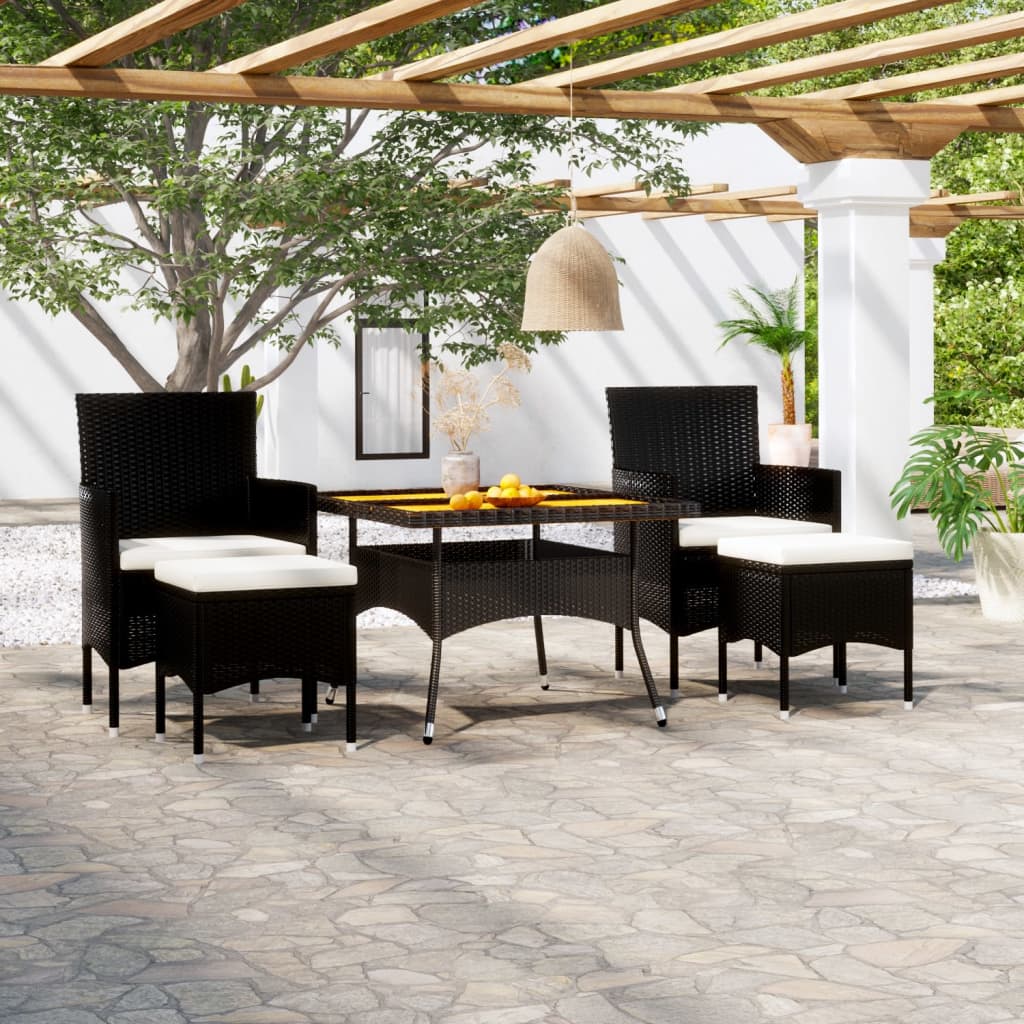 5-Tlg. Garten-Essgruppe Poly Rattan Und Hartglas
