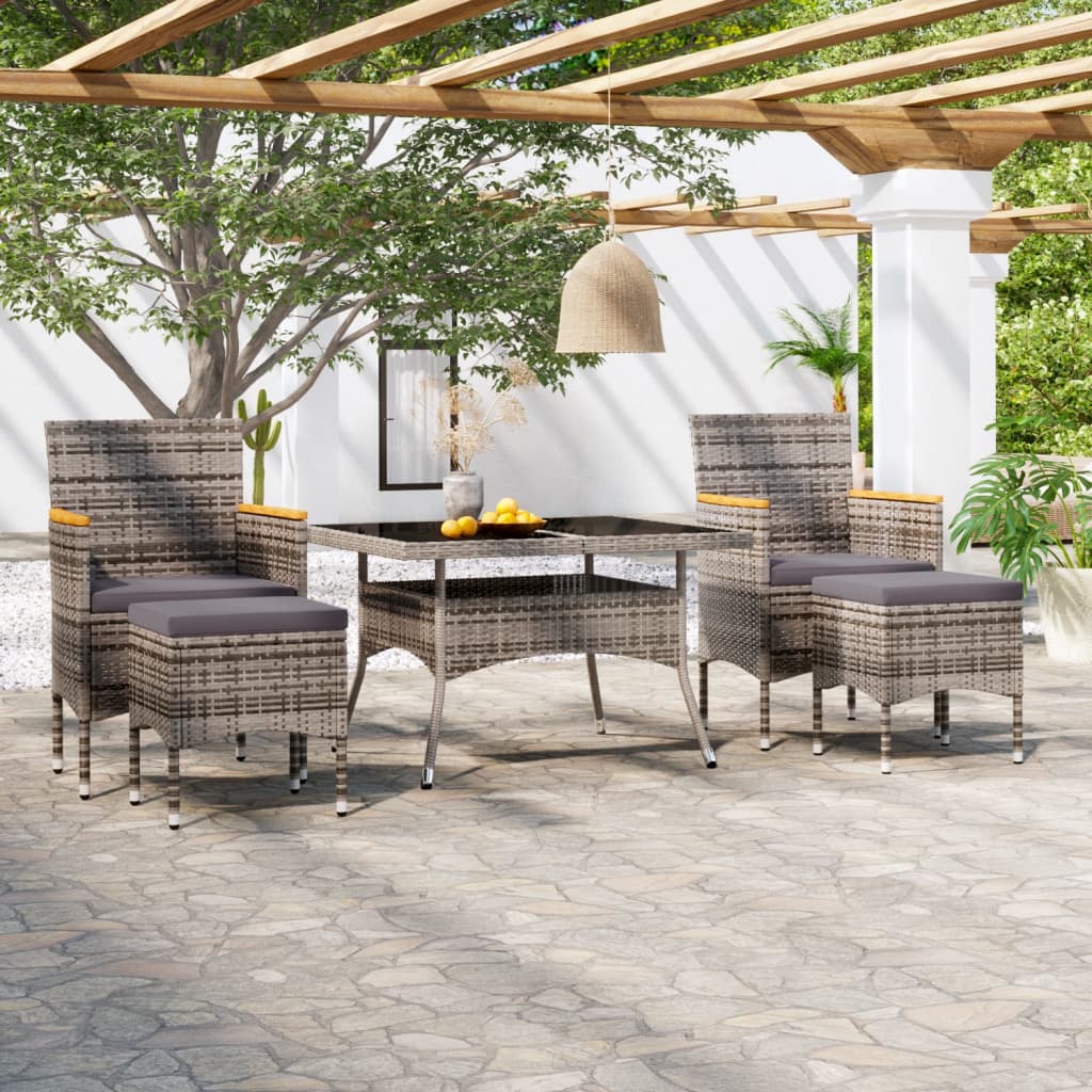 5-Tlg. Garten-Essgruppe Poly Rattan Und Hartglas Grau