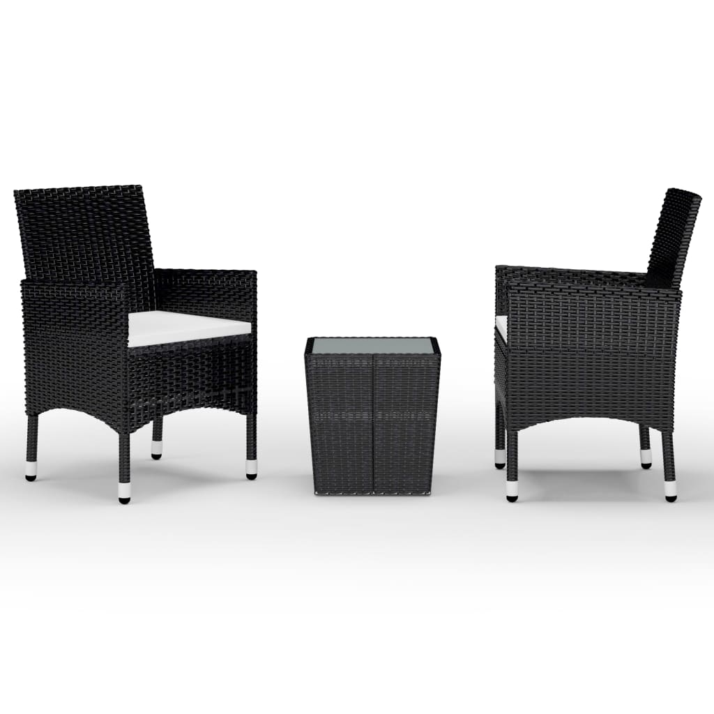 3-Tlg. Bistro-Set Poly Rattan Und Hartglas