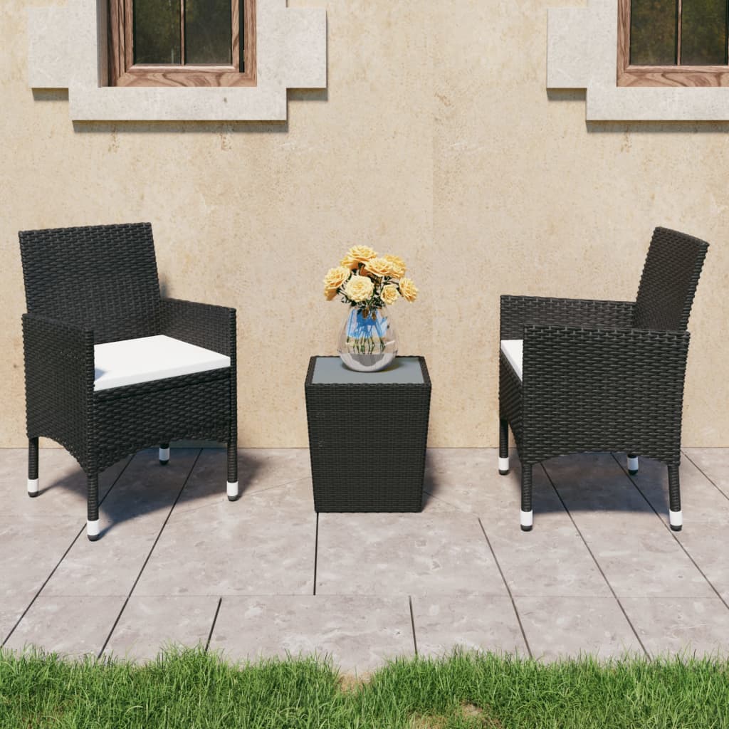 3-Tlg. Bistro-Set Poly Rattan Und Hartglas
