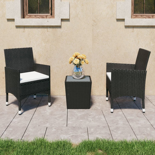 3-Tlg. Bistro-Set Poly Rattan Und Hartglas