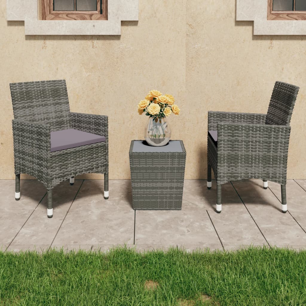 3-Tlg. Bistro-Set Poly Rattan Und Hartglas