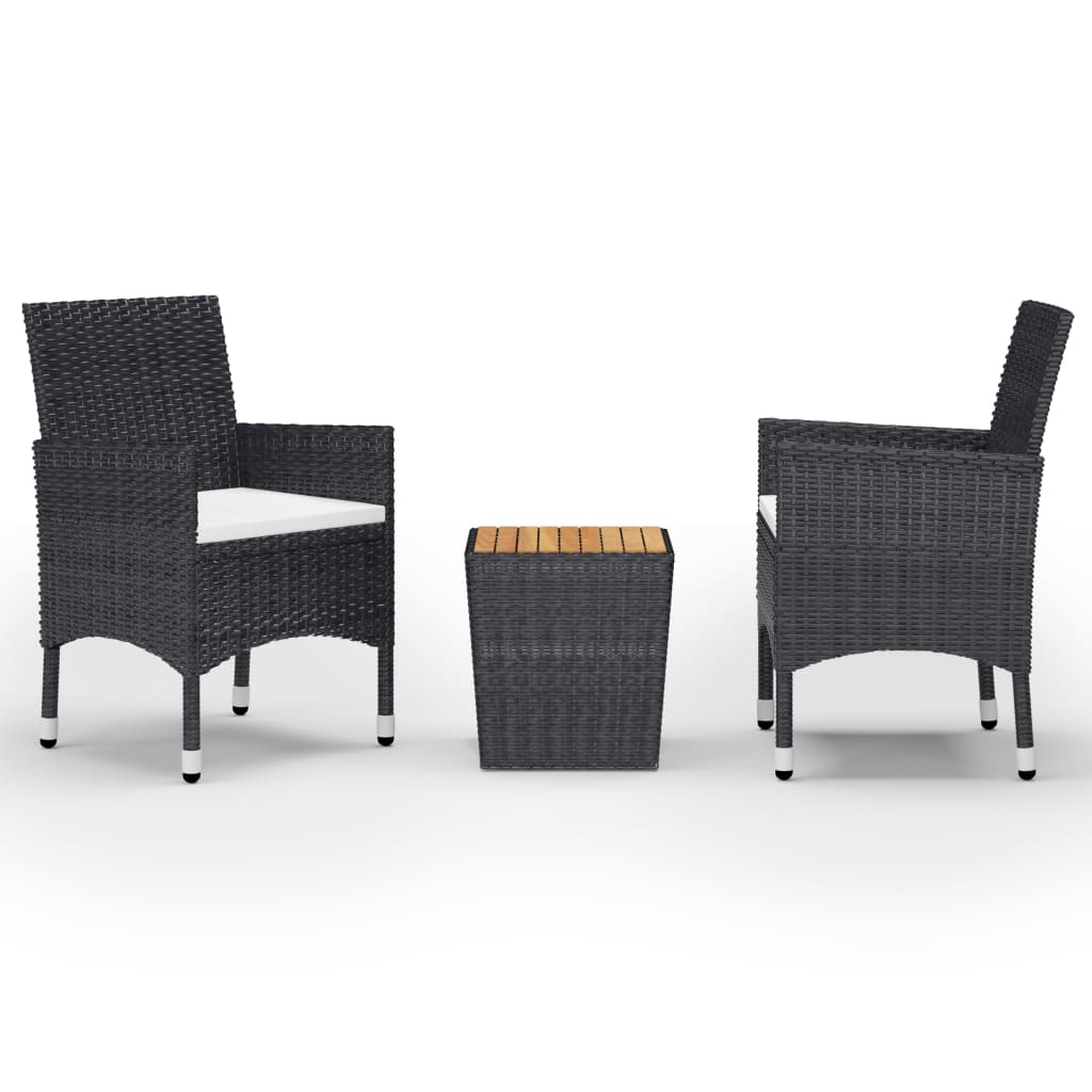 3-Tlg. Bistro-Set Poly Rattan Und Akazienholz