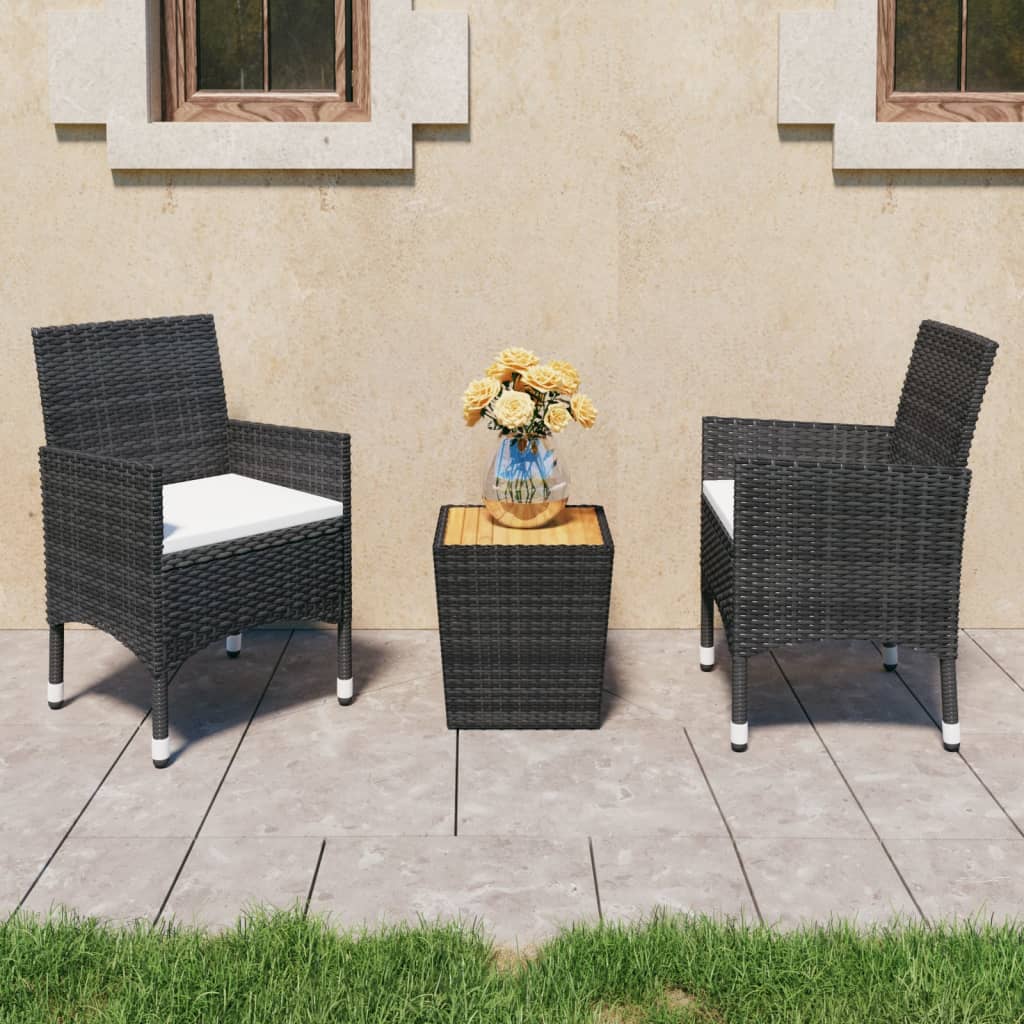 3-Tlg. Bistro-Set Poly Rattan Und Akazienholz