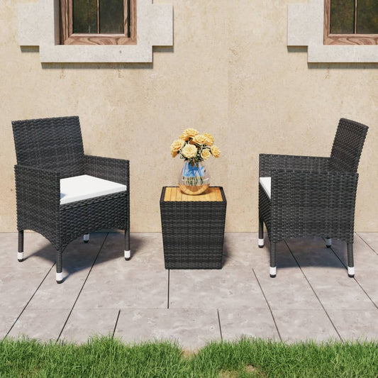 3-Tlg. Bistro-Set Poly Rattan Und Akazienholz